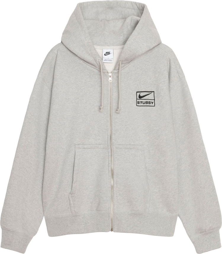 STUSSY X NIKE FLEECE ZIP HOODIE GREY HEATHER – Original Grail STUSSY X NIKE FLEECE ZIP HOODIE GREY HEATHER – Original Grail