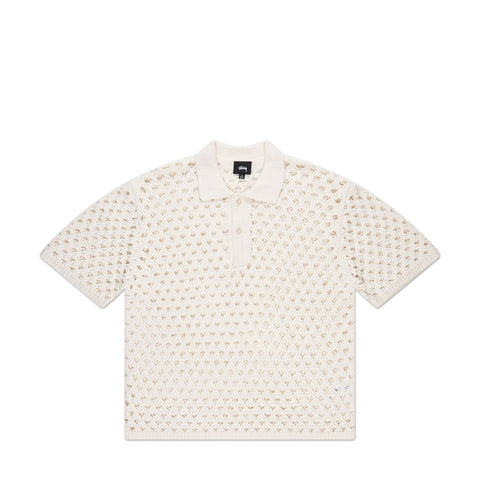 STUSSY BIG MESH POLO SWEATER IVORY SIZE M