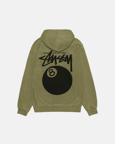 STUSSY 8 BALL PIGMENT DYED HOODIE OLIVE