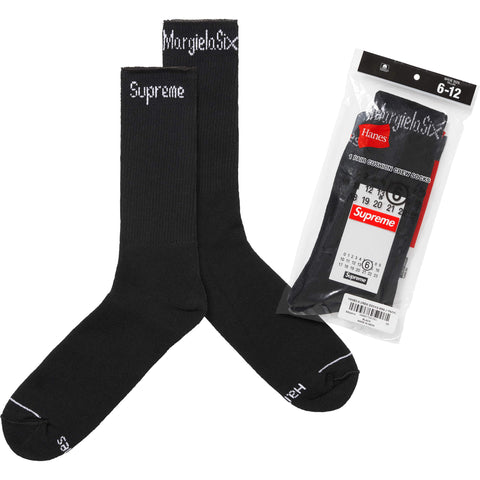 SUPREME MM6 MAISON MARGIELA HANES CREW SOCKS (1 PACK) BLACK