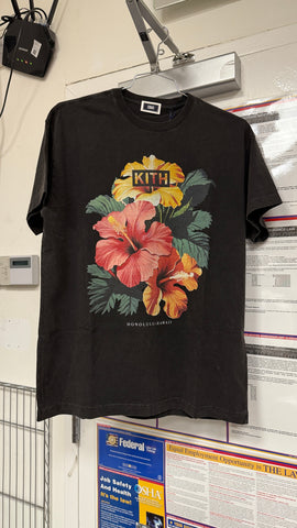 KITH HAWAIIAN HIBISCUS VINTAGE TEE BLACK SIZE M
