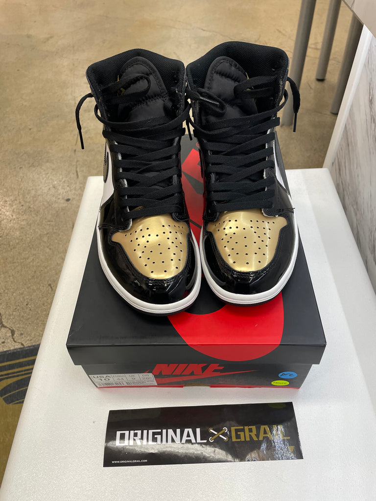 JORDAN 1 RETRO HIGH NRG PATENT GOLD TOE PRE OWNED 861428007 SIZE 10 Original Grail