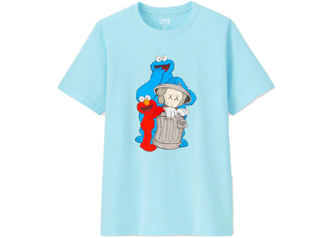 KAWS X UNIQLO X SESAME STREET COMPANION TRASH CAN TEE LIGHT BLUE (ASIA SIZING) SIZE L
