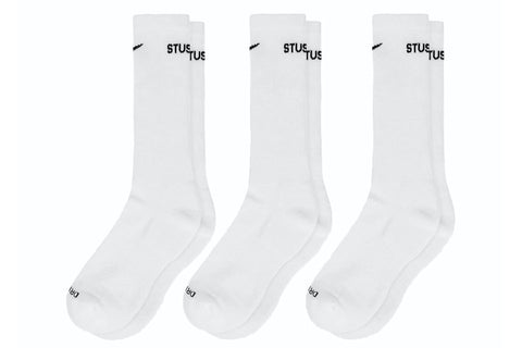 STUSSY X NIKE DRI-FIT CREW SOCKS (3 PACK) WHITE