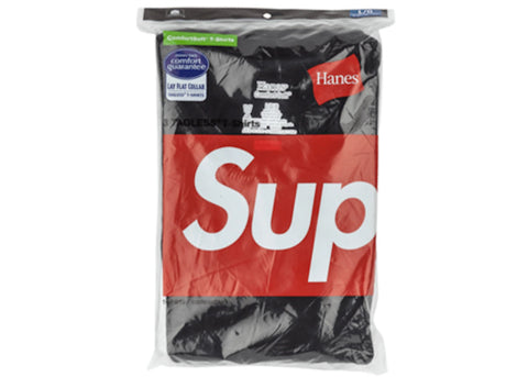SUPREME HANES TAGLESS TEES (3 PACK) BLACK SIZE L