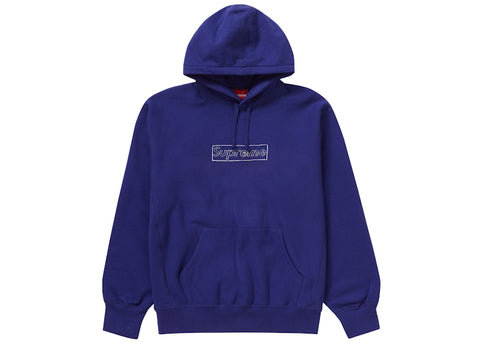 SUPREME KAWS CHALK LOGO HOODED SWEATSHIRT WASHED NAVY SIZE S, L