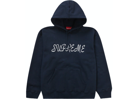 SUPREME SCRIPT HOODED SWEATSHIRT NAVY SS23 SIZE L, XL