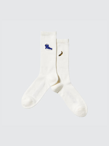 KAWS X UNIQLO WARHOL BANANA SOCKS WHITE SIZE 8-11