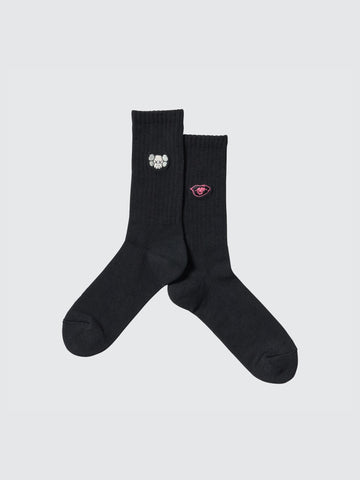 KAWS X UNIQLO WARHOL LIPS SOCKS BLACK SIZE 8-11