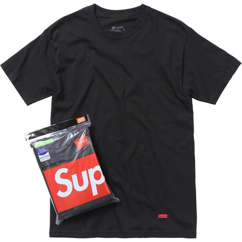 SUPREME HANES TAGLESS TEES (3 PACK) BLACK SIZE XL