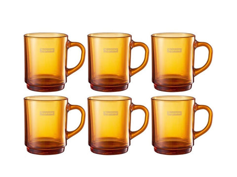 SUPREME DURALEX GLASS MUGS (SET OF 6) AMBER