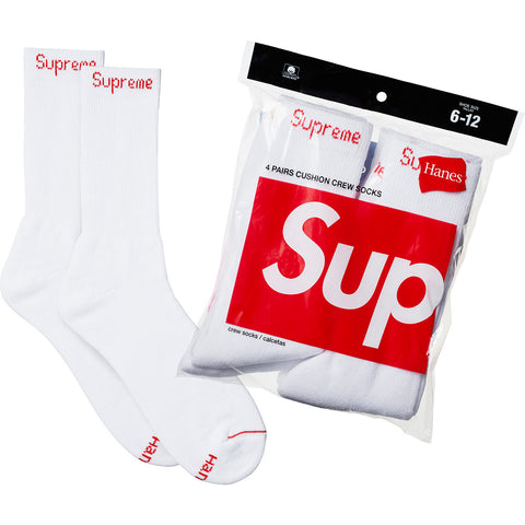 SUPREME HANES CREW SOCKS (4 PACK) WHITE SIZE 6-12