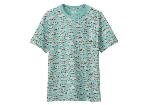 KAWS X UNIQLO ALL OVER CLOUDS TEE (ASIA SIZING) LIGHT BLUE SIZE L