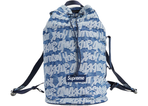 SUPREME FAT TIP JACQUARD DENIM BACKPACK BLUE SS22